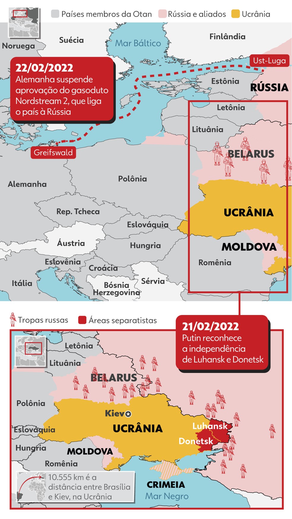 Mapa mostra cenário de Ucrânia e Rússia — Foto: g1
