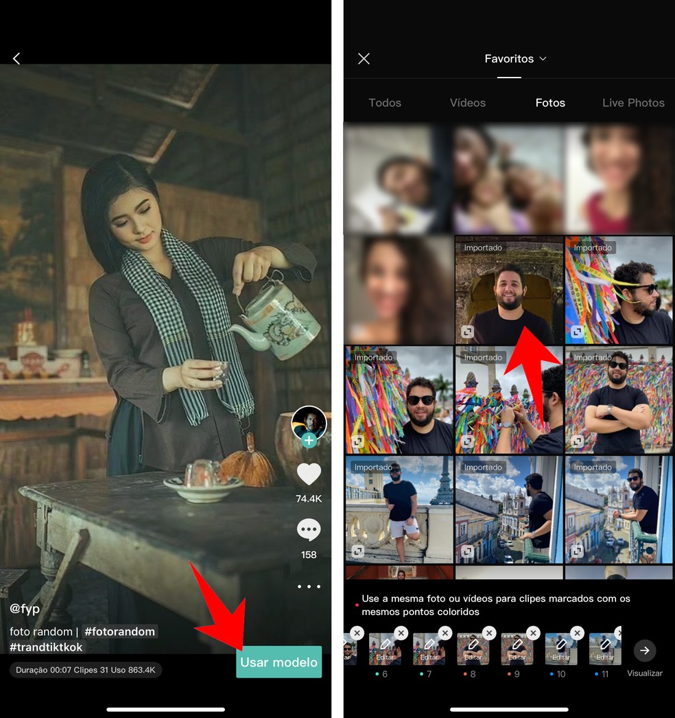 Usuário pode usar modelo e usar fotos da sua galeria para criar vídeo — Foto: Reprodução/Rodrigo Fernandes