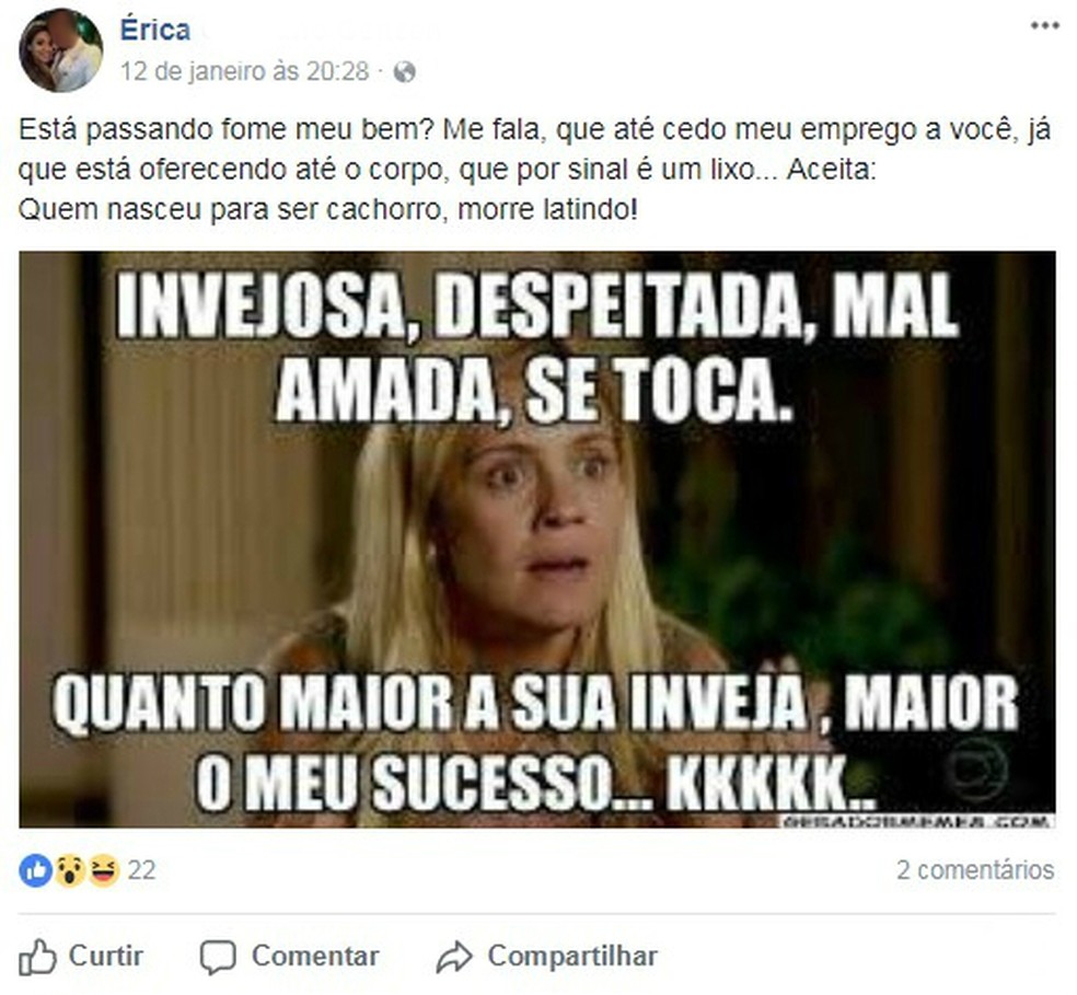 Vítima fez postagem um dia antes do crime (Foto: Reprodução /Facebook)
