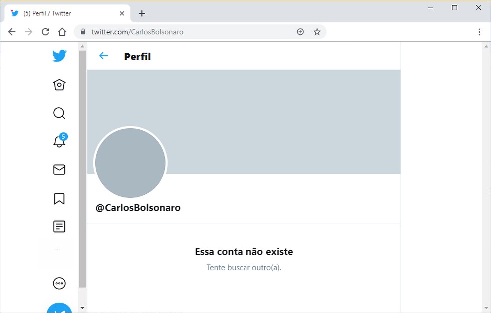 Perfil de Carlos Bolsonaro no Twitter desativado nesta terça-feira (12) — Foto: Reprodução/Twitter