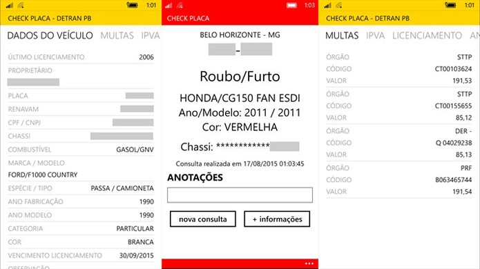 Check Placa é um app para Windows Phone que consulta informações sobre veículos (Foto: Divulgação/Windows Store)