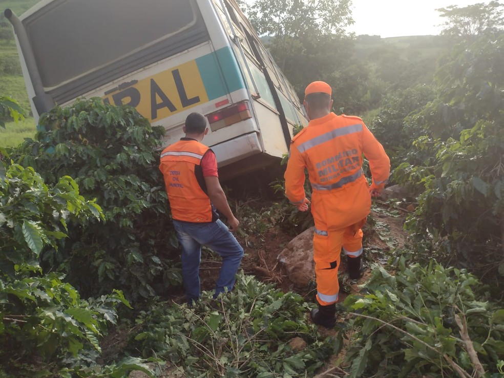 Ônibus com trabalhadores rurais cai em ribanceira na BR-491, em Guaranésia, MG — Foto: Divulgação/Corpo de Bombeiros 