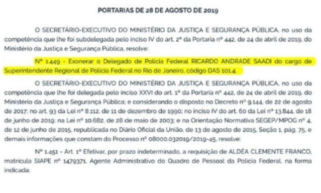 Exoneração do chefe da PF no Rio, Ricardo Saddi