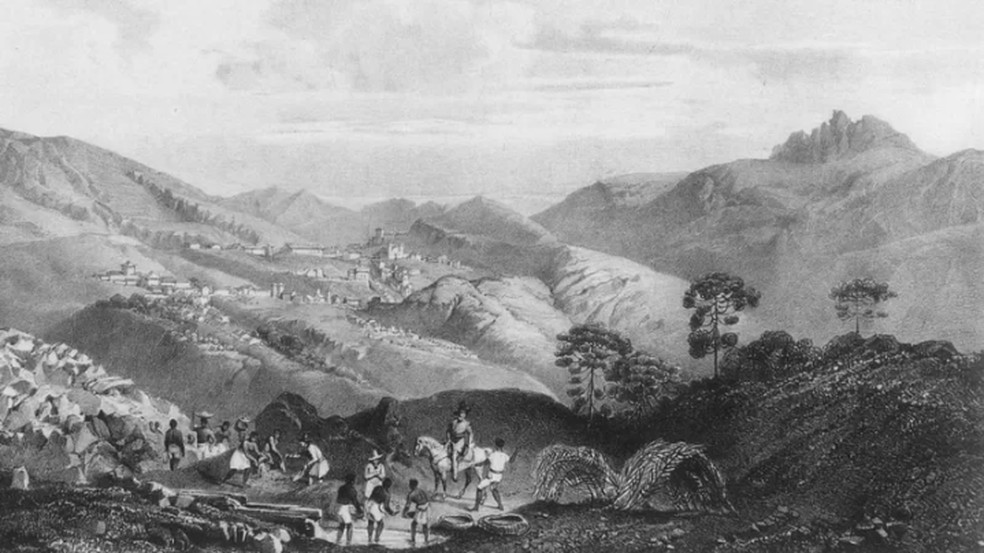 Os courás ocuparam principalmente as regiões de produção de ouro e diamantes em Minas Gerais — Foto: Rugendas/Villa Rica 1825