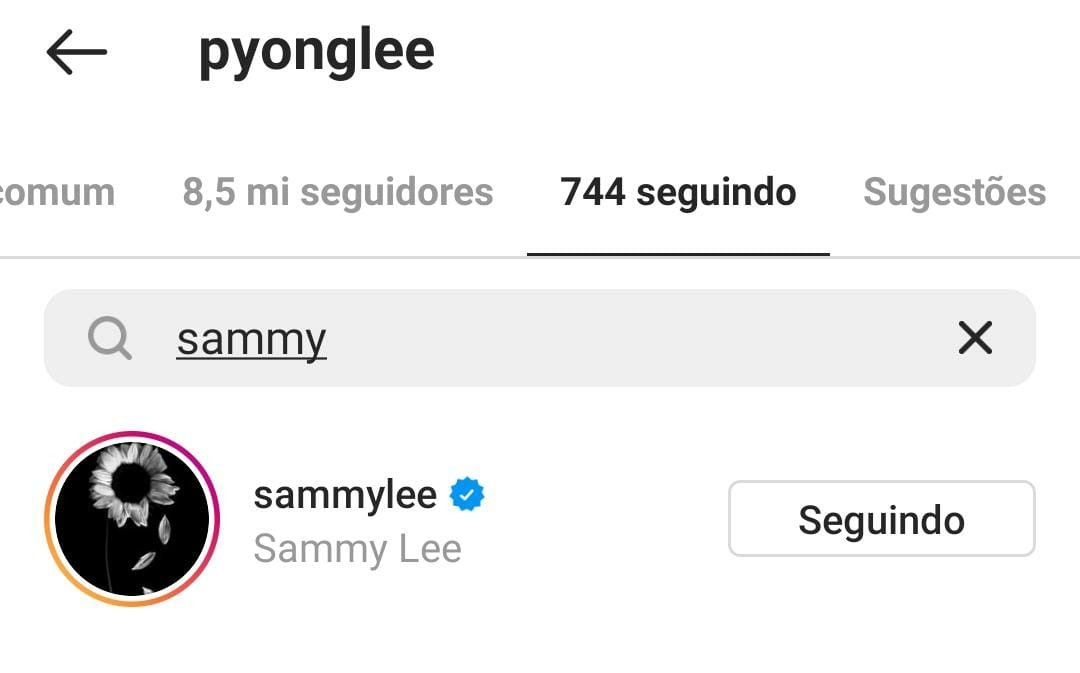 Sammy Lee dá unfollow em Pyong Lee após anunciar separação; Pyong continua entre seguidores dela (Foto: Reprodução/Instagram)