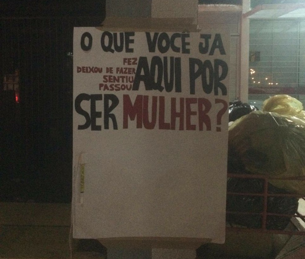 Cartazes trazem mensagens diferentes, de acordo com o local onde estão colocados (Foto: Julia de Freitas Correia Lyra/Arquivo pessoal)