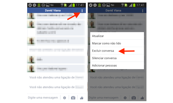 Iniciando a exclusão de uma conversa pelo Facebook Lite para Android (Foto: Reprodução/Marvin Costa)