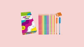 Com 17 peças, o Kit Neon Cores conta com lápis para colorir, para escrever, borracha e canetas | faber-castell.com.br | R$39,90 — Foto: Divulgação