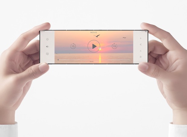 A tela panorâmica do Slide-Phone fica com 7 polegadas (Foto: Reprodução/Nendo/Oppo)