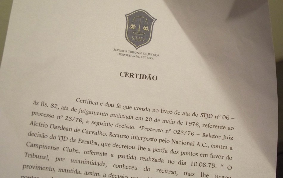 Campinense, documento do STJD  (Foto: Silas Batista)