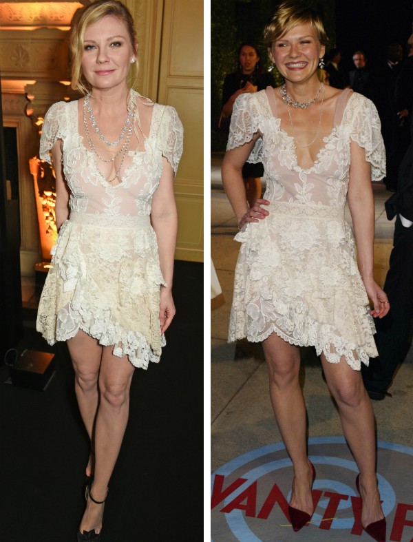 A atriz Kirsten Dunst com o mesmo vestido em 2017 e 2004 (Foto: Getty Images)
