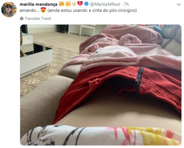Marília Mendonça mostra cinta após abdominoplastia (Foto: Twitter/Reprodução)