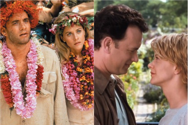 A parceria entre Meg Ryan e Tom Hanks é de longa data. A começar por ‘Joe Contra o Vulcão’ (à esq.), de 1990, eles ainda interpretaram um casal apaixonado em Sintonia de Amor (1993) e ‘Mens@agem Pra Você’ (à dir.) (1998) (Foto: Divulgação)