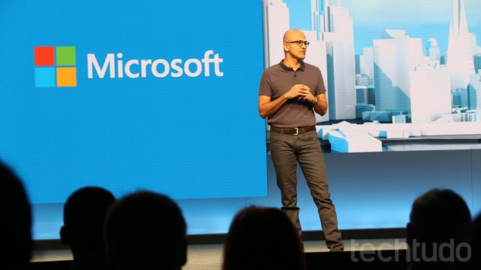 Satya Nadella, CEO da Microsoft, discursa na Build 2016 sobre Windows 10 e Cortana (Foto: Thássius Veloso / TechTudo)