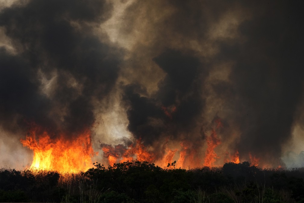 Foto mostra incêndio no Cerrado em Brasília no dia 21 de setembro. — Foto: Eraldo Peres/AP