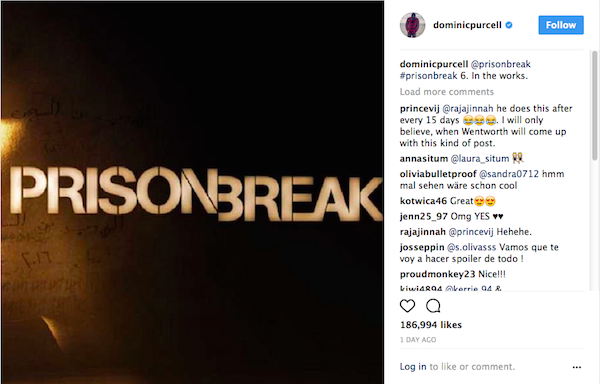 O post no qual o ator Dominic Purcell revela a produção de nova temporada de Prison Break (Foto: Instagram)