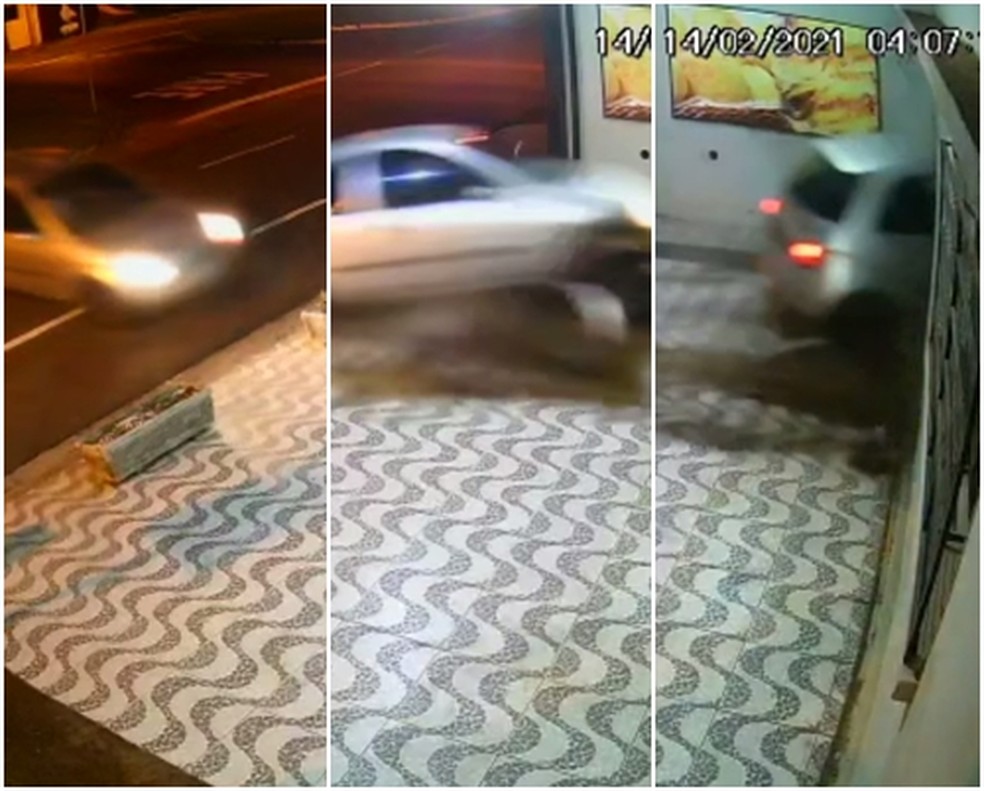 Momento em que carro invadiu padaria em Mirassol  — Foto: Reprodução/Câmera de Segurança 