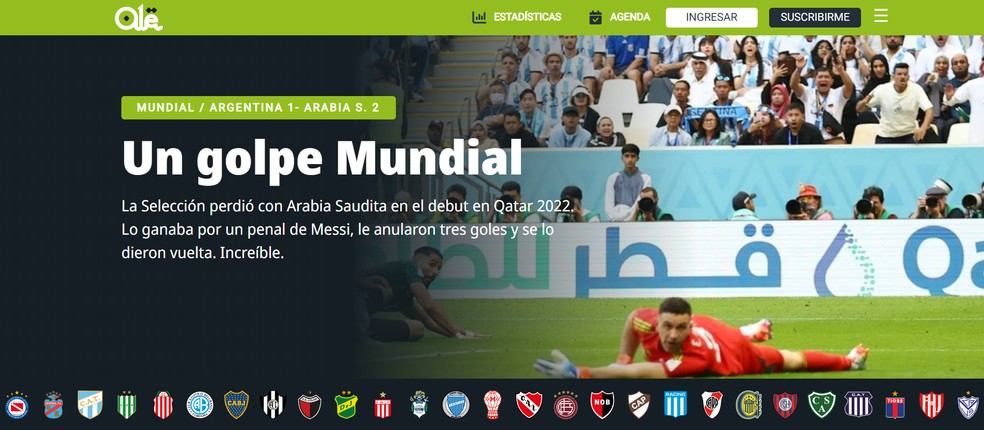 Jornais argentinos lamentam derrota para a Arábia Saudita: "Golpe mundial"