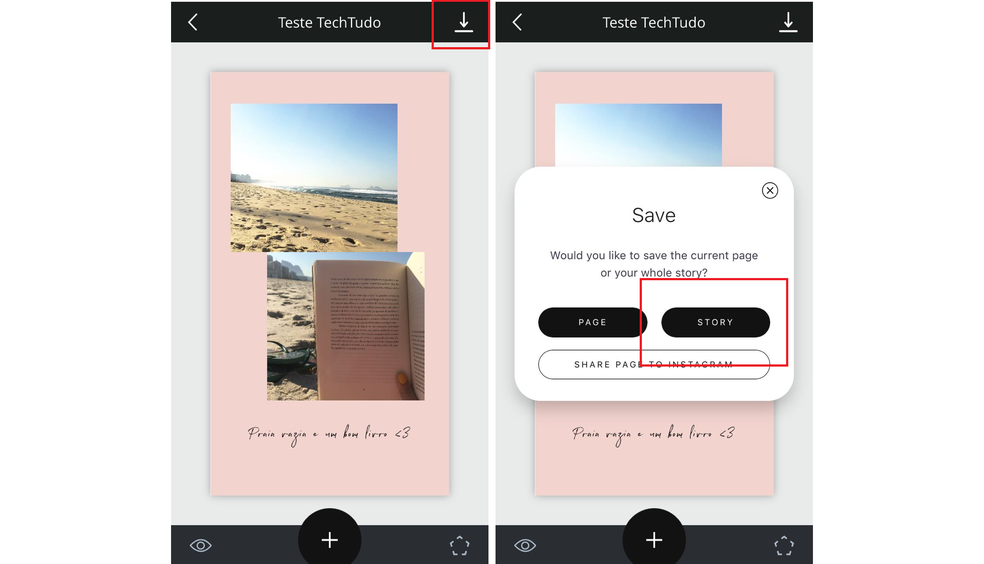 Depois de terminar as edições no Unfold, salve seu Story  (Foto: Reprodução/Luana Marfim)