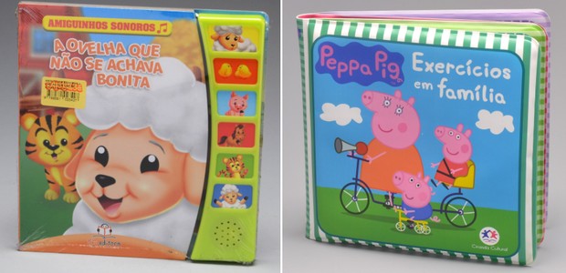 À direita, livro Amiguinhos Sonoros da Blu Editora (R$ 39,90) e, à direita, livro de Banho Peppa Pig da Ciranda Cultural (R$ 19,90) na Alô Bebê (Foto: Divulgação)