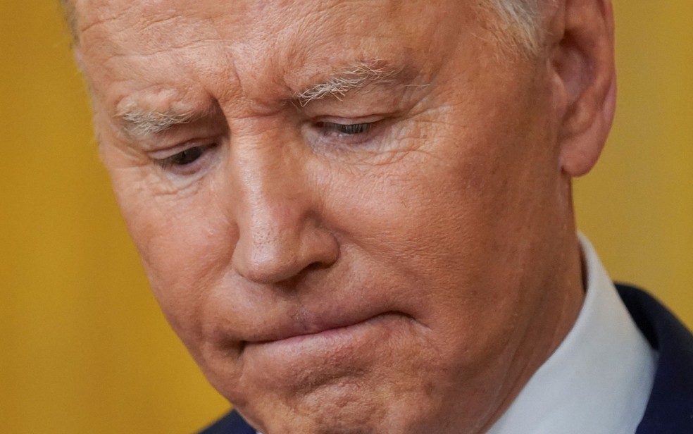 O presidente dos Estados Unidos, Joe Biden, durante entrevista coletiva sobre um ano de seu mandato, na Casa Branca, em 19 de janeiro — Foto: Reuters/Kevin Lamarque