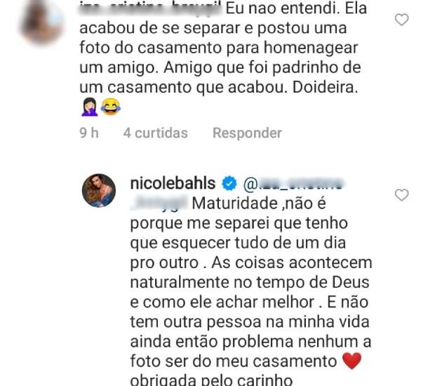 Nicole Bahls responde a seguidora (Foto: Reprodução/Instagram)