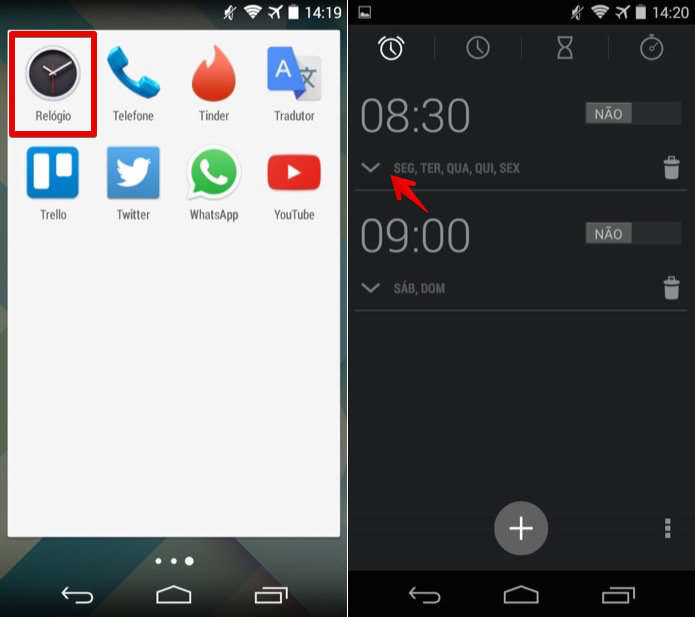 Acesse os alarmes do Android (Foto: Reprodu??o/Helito Bijora) 