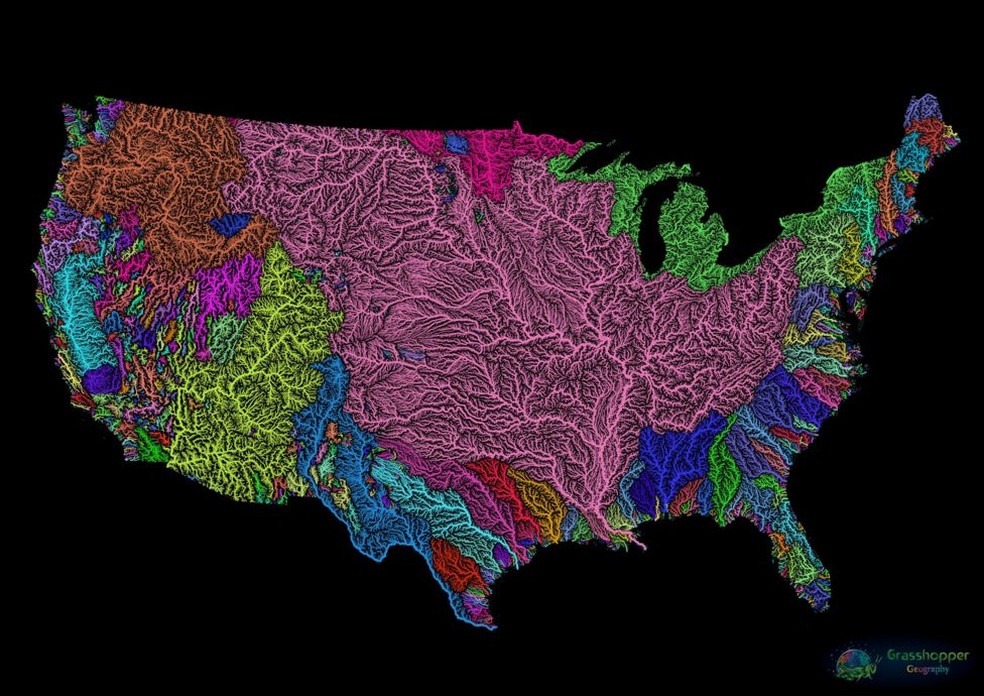 Mapa dos EUA Ã© um dos favoritos de artista-cartÃ³grafo, por 'ter sido um dos primeiros' â Foto: Grasshoppergeography.com