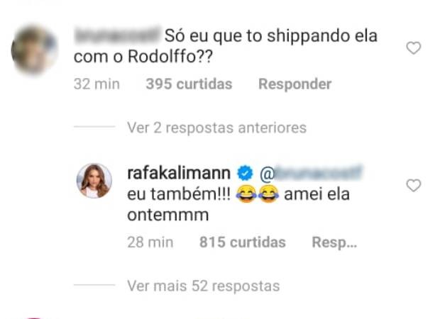 Rafa Kalimann diz que shippa Rodolffo com Sarah (Foto: Reprodução/Instagram)