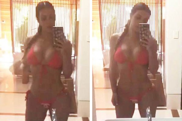 Selfie de Kim Kardashian mostrando o resultado de seus treinos. Sem photoshop? (Foto: Reprodução/Instagram)