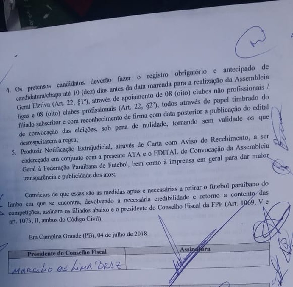 Trecho da ata da reunião realizada nesta quarta (Foto: Reprodução)