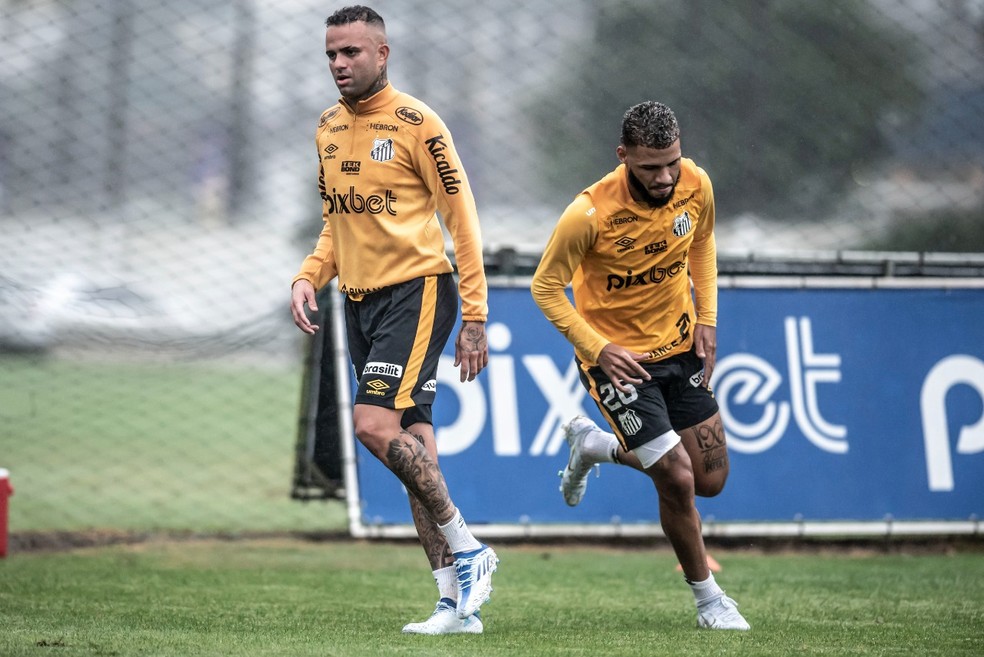 Luan e Nathan em treino do Santos — Foto: Ivan Storti / Divulgação Santos FC