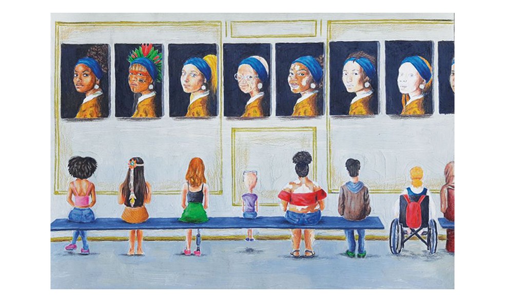 A ilustração de Whittney se chama 'Somos todos pérolas'. Ela é inspirada na tela 'Moça com brinco de pérolas', do pintor Johannes Vermeer — Foto: Whitney de Araújo/Cortesia