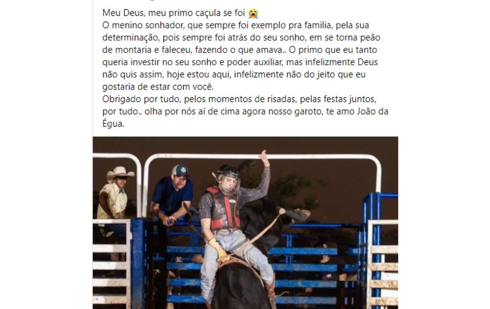 Nas redes sociais, amigos e familiares lamentaram morte de João Gabriel em Boracéia — Foto: Reprodução/Facebook