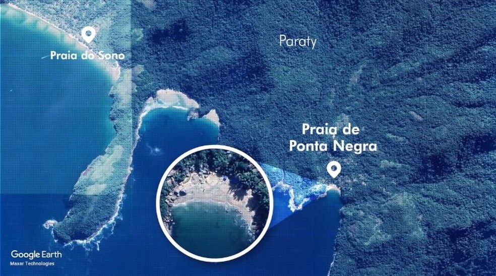 Queda de barreiras destrói casas na comunidade costeira de Ponta Negra, em Paraty — Foto: Google 