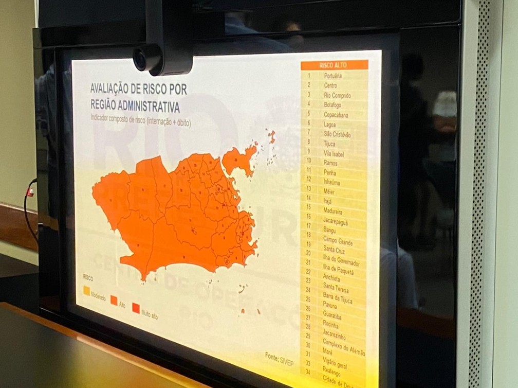 Todas as 33 regiões administrativas seguem com risco alto para a Covid-19 no Rio, segundo o quarto boletim epidemiológico divulgado pela prefeitura — Foto: Lívia Torres/ TV Globo