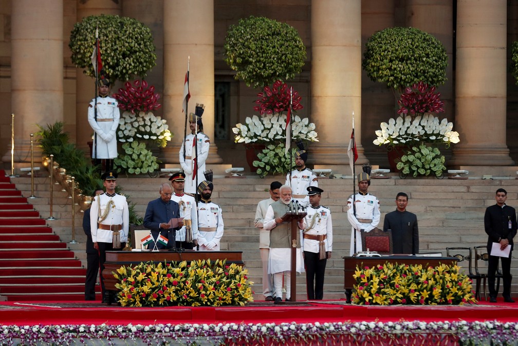 Cerimônia de posse de Narendra Modi nesta quinta-feira (30), na Índia. — Foto: Adnan Abidi/Reuters