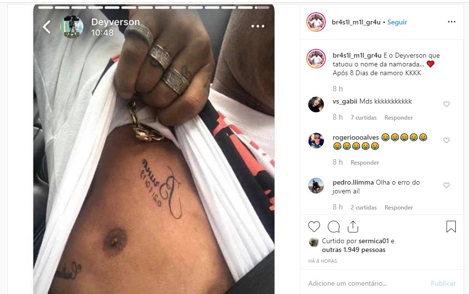 Jogador Deyverson Faz Tatuagem Apos Uma Semana De Namoro E A Torcida Nao Perdoa Revista Marie Claire Celebridades