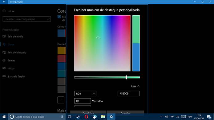 Windows 10 permite que usuário personalize cor de destaque do sistema (Foto: Reprodução/Elson de Souza)