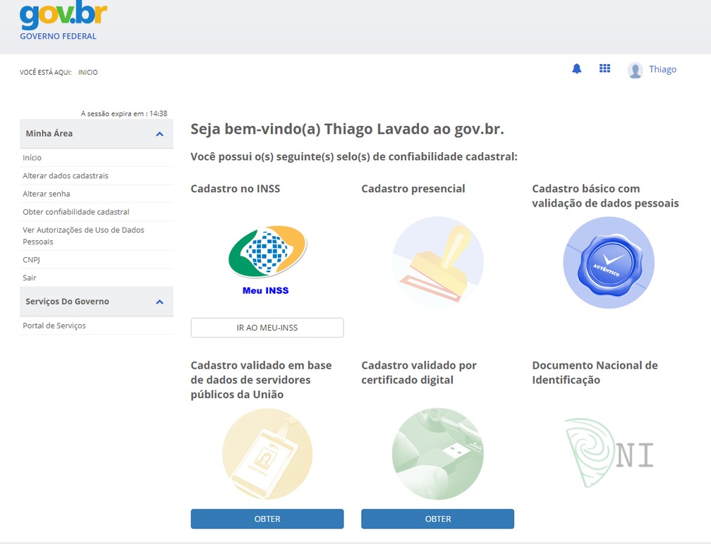 Página da Área do Cidadão no portal gov.br — Foto: Reprodução