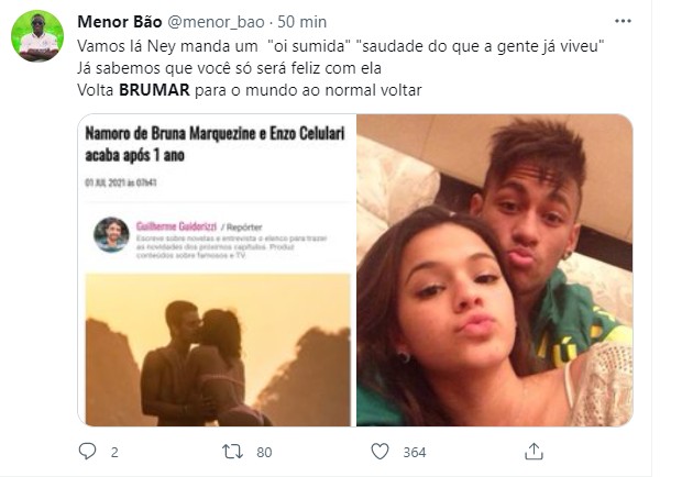 Fãs shippam Bruna Marquezine e Neymar (Foto: Reprodução/Twitter)