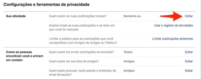 Ação para iniciar a edição de privacidade para posts do Facebook (Foto: Reprodução/Marvin Costa) Ação para iniciar a edição de privacidade para posts do Facebook (Foto: Reprodução/Marvin Costa)