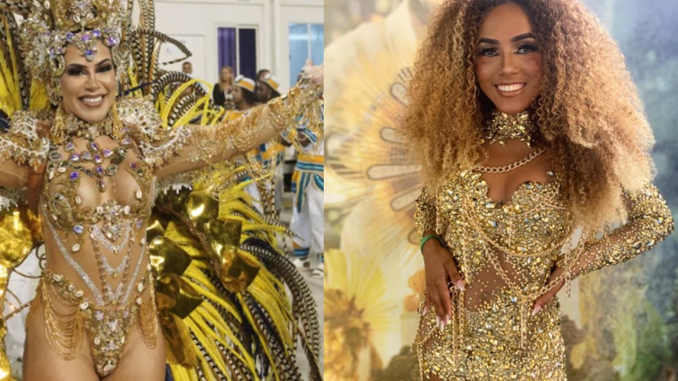 Thay Magalhães e Mayara Lima são rainha e princesa da bateria da Tuiuti no carnaval 2022 — Foto: Reprodução