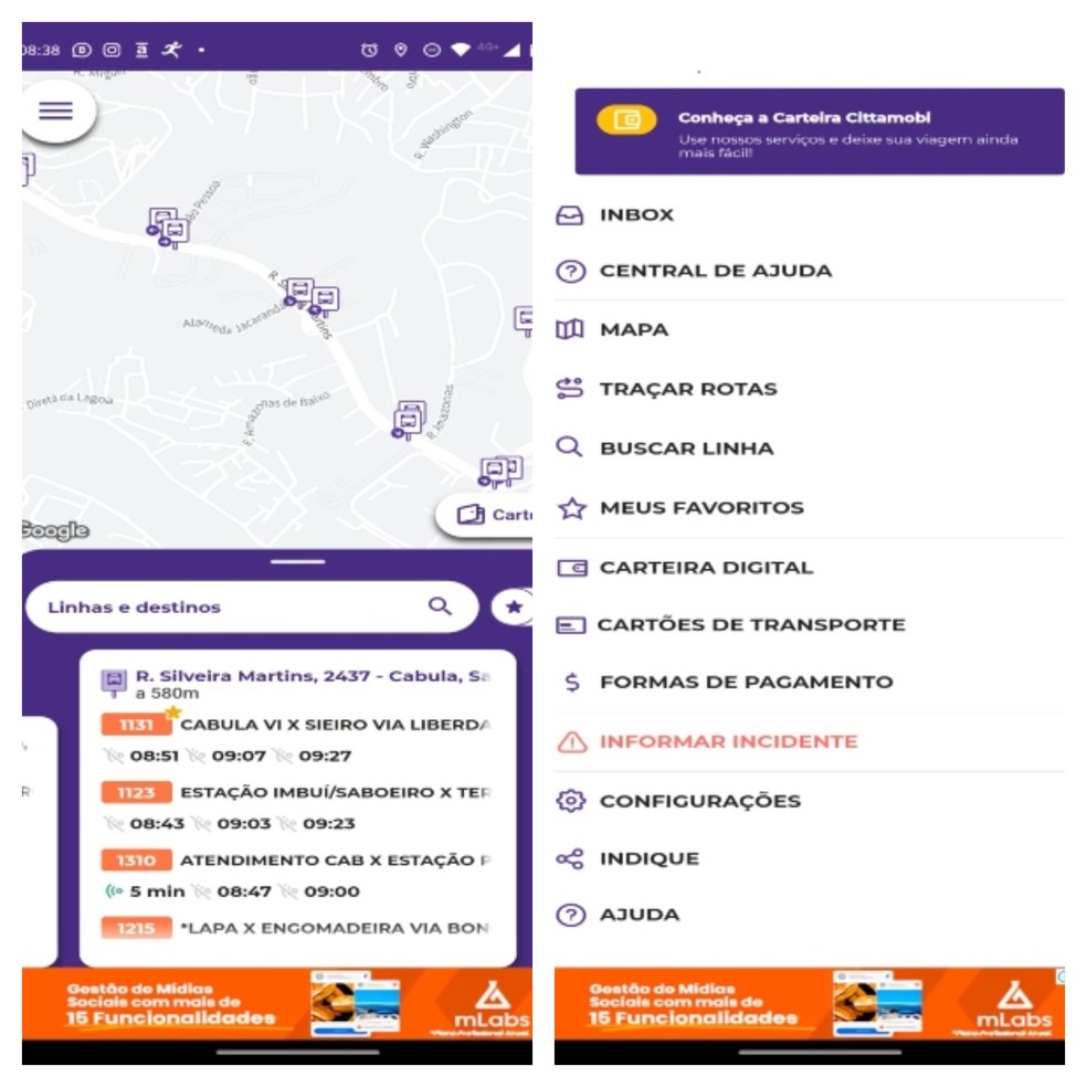 O Cittamobi permite a visualização de linhas de ônibus próximas ao embarque — Foto: Gisele Souza/TechTudo
