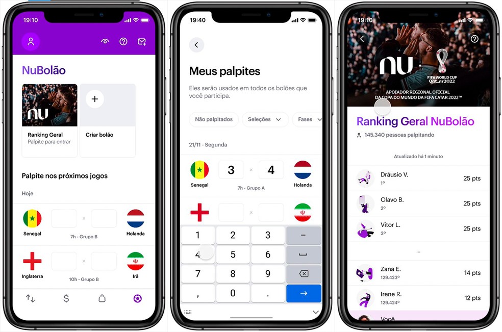 NuBolão: conheça função do Nubank que permite fazer apostas da Copa do Mundo no app — Foto: Divulgação/Nubank