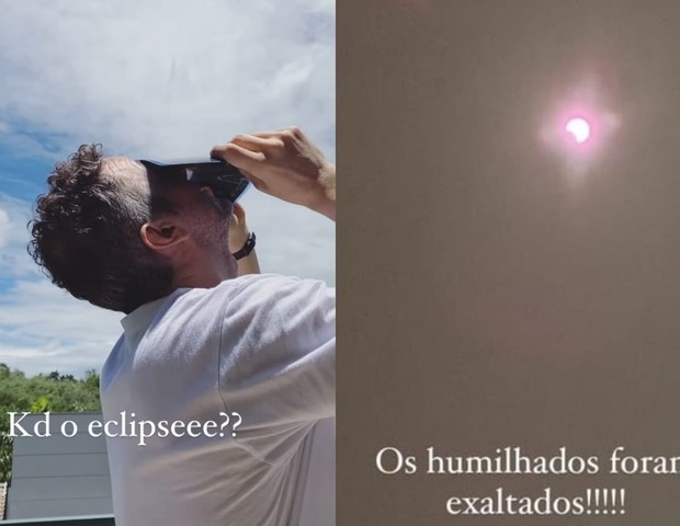 Sandy registra marido, Lucas Limas, tentando ver eclipse solar (Foto: Reprodução/Instagram)