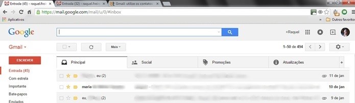 Abas do Gmail mostram número de mensagens não lidas na entrada (Foto: Reprodução/Raquel Freire)