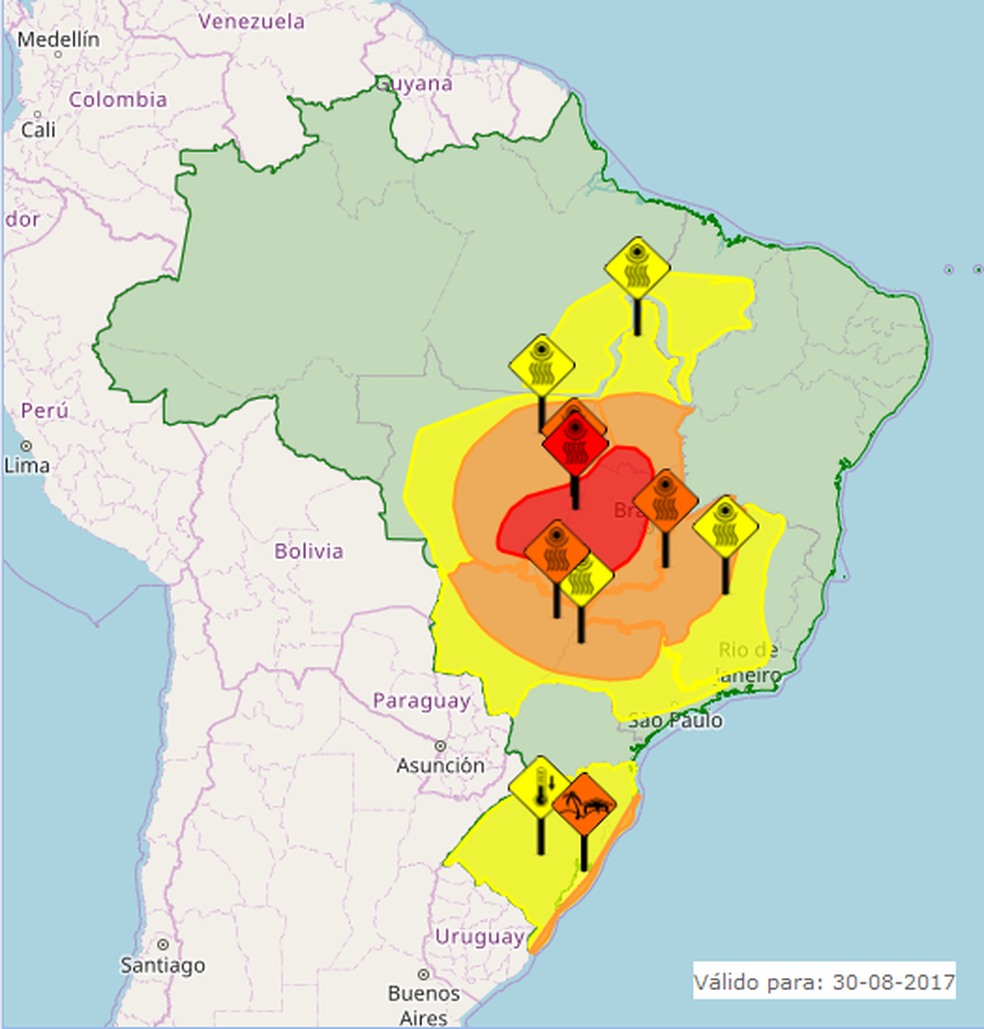 Alerta vermelho atinge cidades ao sul do Tocantins (Foto: Reprodução/ Inmet)