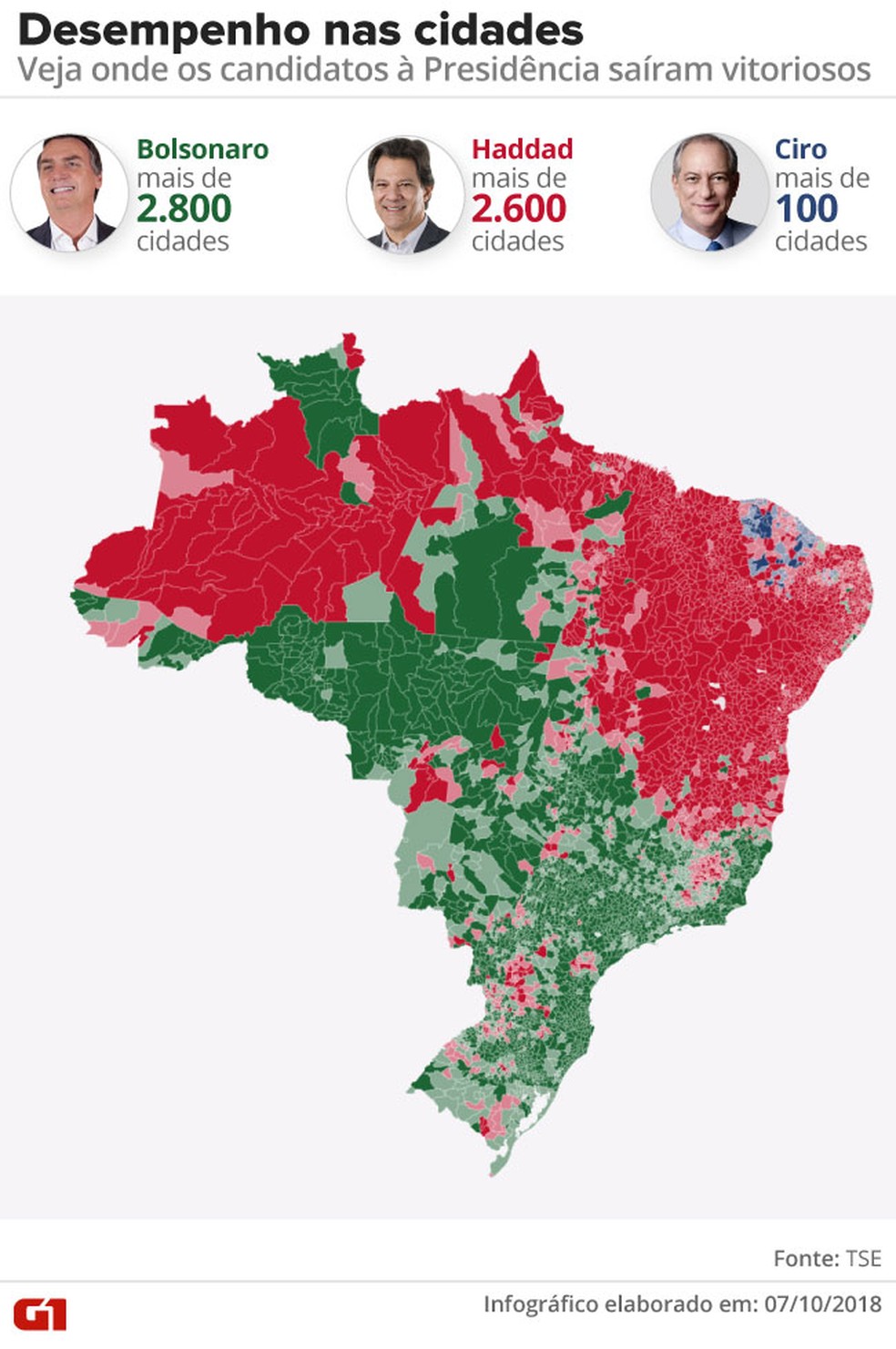 Mapa de votos por cidade — Foto: Betta Jaworski/G1