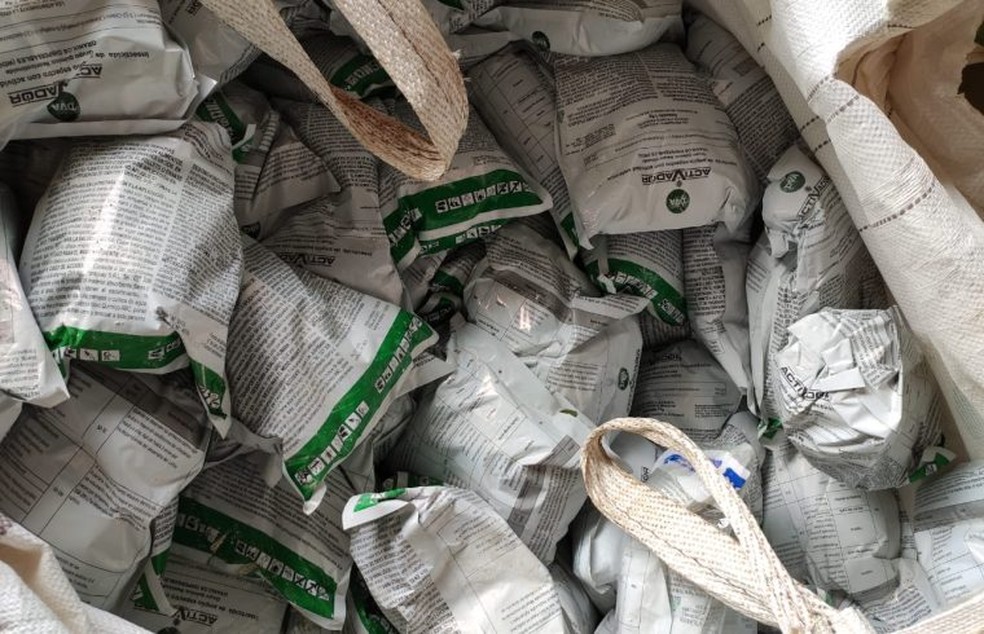 Agrotóxico contrabandeado apreendido em março de 2020 em Ariquemes (RO) — Foto: Idaron/Divulgação 